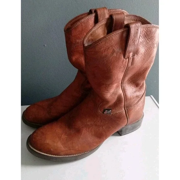 Justin Roper Boots Brown Leather Western Cowboy Pull On Boots Size?